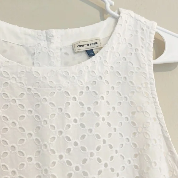Court & Rowe White eyelet Sleeveless lined pocket summer dress women size 10 - Picture 6 of 6